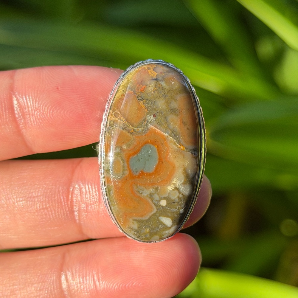 Size 8.5 925 silver plated fruit jasper ring 0844‎